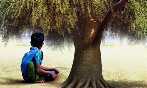 boy sitting under a tree