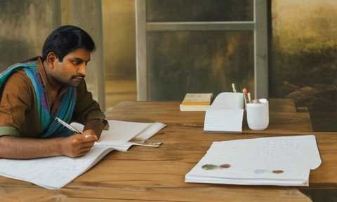 man writing on a paper