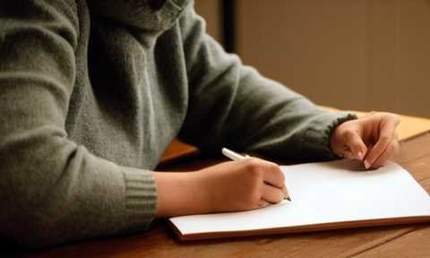 person writing a paragraph